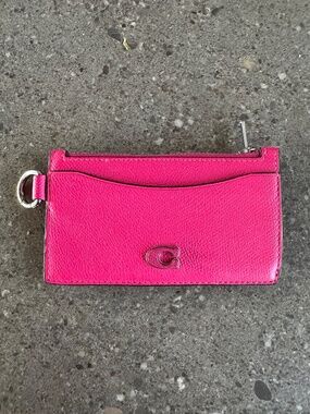 COACH NEW YORK ZIP CARD CASE WALLET HOT PINK EUC